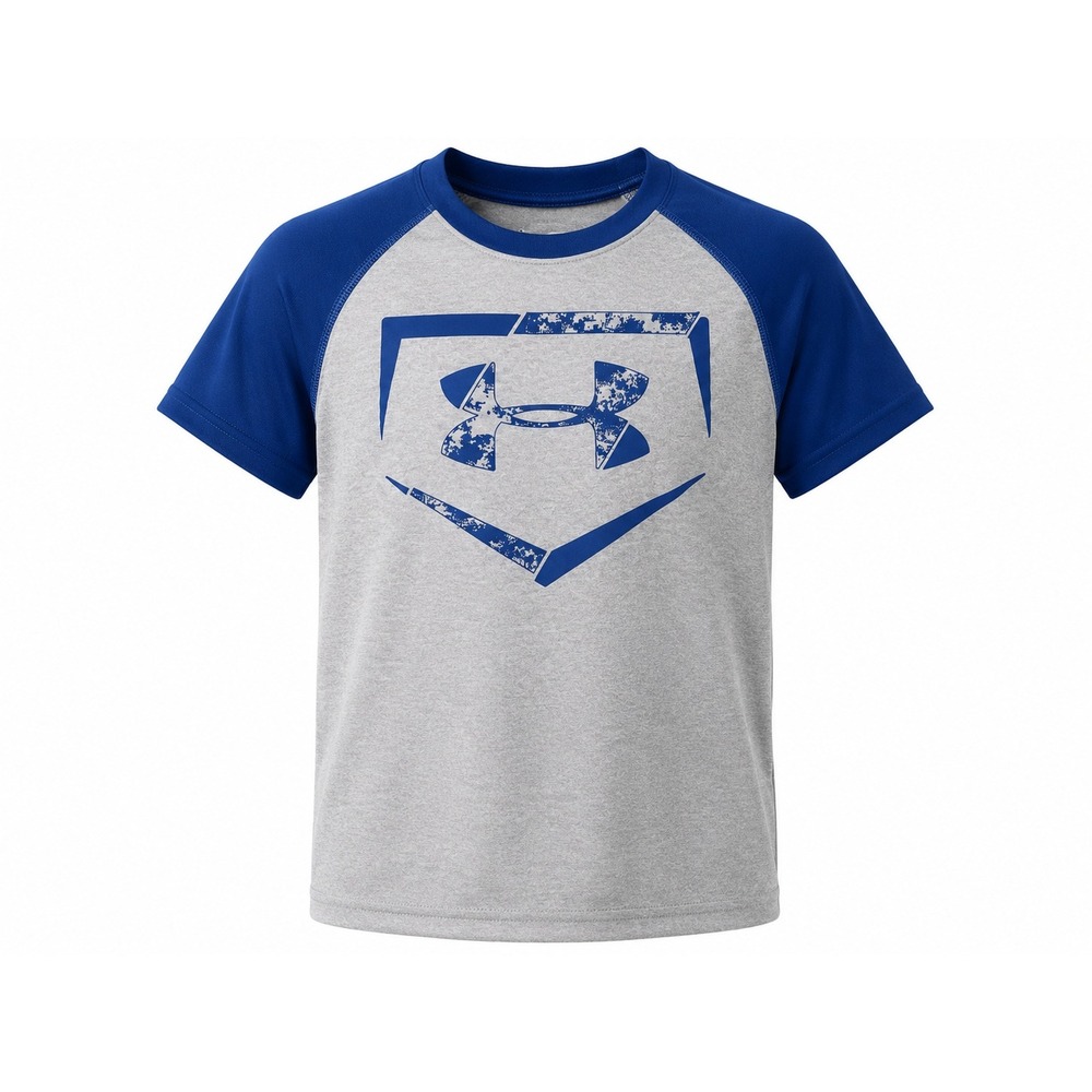 Under Armour Baseball Shirt Boys Size 6 Gray Blue Good Raglan HeatGear Tee